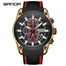 Wristwatches SANDA 5307 Cool Fashion Leisure Quartz Wristwatch Waterproof Stopwatch Round Dial Design Date Fluorescence Men Watch