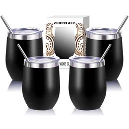 Walled Stainless Steel Egg Shaped Travel Wine Cup Tumbler Mug with Lid