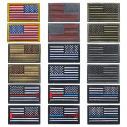 Bundle 2 pieces American Flag Left And Right Military Patch USA Military Flag Tactical Badge Hook&Loop Embroidery Patches