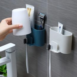 Toothbrush Holder Punch-free Wall-mounted Toothbrush Holder Shaver Toothpaste Mouthwash Cup Storage Rack Bathroom Accessories