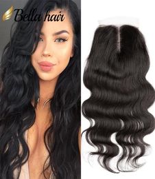 100 Peruvian Human Hair Extensions HDBrown Top Closure Middle 2 Part Body Wave Transparent Lace Natural Color BellaHair2528179