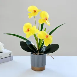 Decorative Flowers Fake Flower 3D Printing Film Feel 4-flower Phalaenopsis Large Bonsai Artificial Indoor Creative