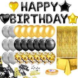 Black Gold Happy Birthday Balloons Man Women Party Decorations Adult Kids Boy Girl 1 2 3 5 6 10 11 15 25 30 35 40 50 60 Year Old