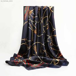 Scarves 90cm Square Shawls Women Hijab Scarf For Hair Fashion Print Kerchief Neck Scarves Female Silk Satin Bag Scarfs For Ladies Banada240409