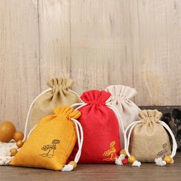 Storage Bags Cotton Linen Hand String Bundle Mouth Drawstring Brocade Literature Bag Disc Bead