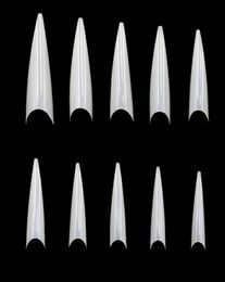 500 PCS 10 Sizes Nail Art Tips Stiletto Pointy Full Cover False Nail Natural Style Acrylic UV Gel Fake Salon French Acrylic320e4350049