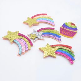10Pcs Kawaii Glitter Cake Meteor Rainbow Applique for DIY Clothes Hat Sticker Headwear Hair Clips Bow Decor Accessories Patches