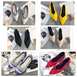 Top Flat bottomed pointed ballet single shoes white soft soled knitted maternity women boat shoe casual and comfortable