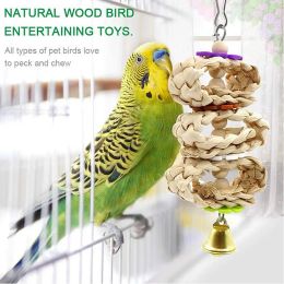 Wooden Bird Parrot Cage Toys Bird Stand Perch Hanging Chewing Bite Toy Combo Set Bird Training Bridge Toy Bird Cage Accessories