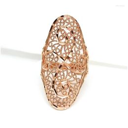 Cluster Rings 585 Purple Gold 14K Rose Oval Hollow Flower-Shaped For Women Exaggerated Design Shiny Elegant Light Luxury Jewellery Drop Otyup