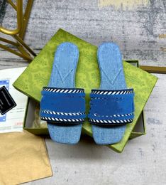 Designer's new summer women's slippers made of denim material paired with embroidery fashionable and beautiful 35-42size