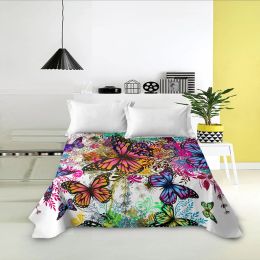 Shiny Butterfly Print Flat Sheet Set Animal Bedding Linens Cover Flower Queen King Double Twin Full Single Polyester Bed Sheet