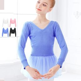 Stage Wear Girls Ballet Sweaters Kids Soft Acrylic Leotards Coat High Waist Knitted Cardigan Sweater For