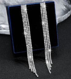 Luxury Custom Colour Rhinestone Crystal Long Tassel Earrings for Women Bridal Drop Dangling Earrings Party Wedding Jewellery Gifts