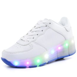 Sneakers New Children Roller Skate Shoes White Boys Girls 2020 LED Light Sneakers with Wheel Boy Girl Casual Shoe Zapatillas Ruedas