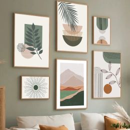 Leaves Sun Rainbow Mountain Geometry Abstract Boho Wall Art Canvas Painting Posters And Print Wall Pictures Living Room Decor