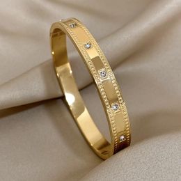 Bangle Freetry Simple Gold Plated Stainless Steel Bangles For Women Trendy Charm Cubic Zirconia Cuff Bracelets Waterproof Jewelry Gift