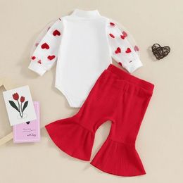 Clothing Sets Valentine S Day Baby Girl Outfits Letter Print Heart Mesh Long Sleeve Rompers Flare Pants 2Pcs Clothes Set