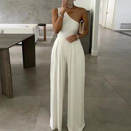 Summer Women Fashion Sexy One Shoulder Club Romper Bodysuit Elegant Wide Leg Jumpsuit Office Lady Casual Ovealls 240409