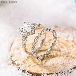 2PCS Wedding Rings Waterdrop Cubic Zirconia Rings Luxury 2Pcs Set Jewellery for Women Engagement Wedding Eternity Love Rings Trend Accessories