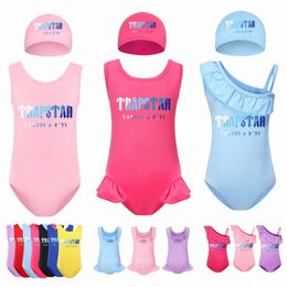 One-Pieces Kids Swimwear Girls Trapstar Swimsuits Toddler Children Bikini Summer Letter Printed Beach Pool Bathing Suits Youth Boys Baby Swimming Cap t7NZ#