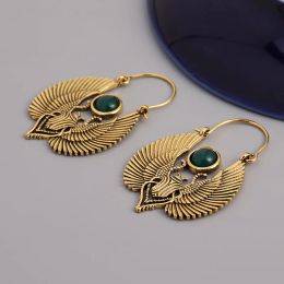 Vintage Egyptian Inspired Designs Sacred Wings Scarab Large Hoops Earrings Gypsy Tribal Women Gold Colour Earrings Party Gift