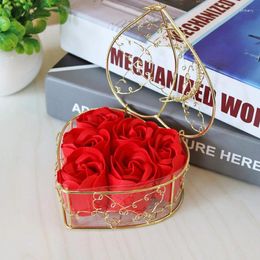 Decorative Flowers Creative Simulation 6 Iron Basket Rose Decor Party Women's Day Housewarming Wedding Companion Hand Gift