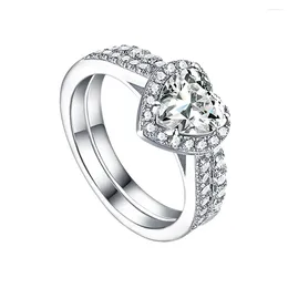 Cluster Rings Wind Wedding S925 Sterling Silver Creative Heart Shaped Simulated Diamond Ring Women's Fashion