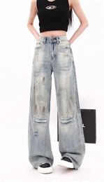 Women's Jeans Retro Distressed Wide Leg Ripped Vintage Street Style Baggy Bottoms Young Girl Casual Trousers Female Loose Pants