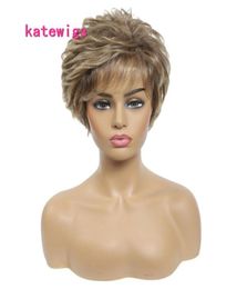 Synthetic Short Wig Brown Mix Blonde Colour Curly Full With Bangs Wigs For Women21947928306719