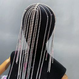 Silver Diamond Tassels Chain Headwear Wigs Gogo Dance Costumes Women Head Ornament Festival Outfit Stage Accessories XS6855