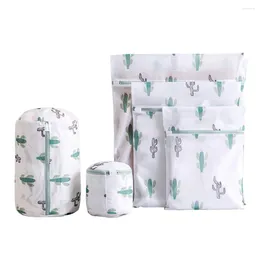 Laundry Bags 5pcs/set Mesh Bag Zipper Closure Home Travel Cute Print For Washing Machine Underwear Socks Multiple Size Portable