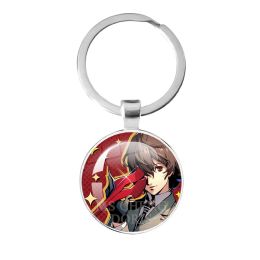 Persona 5 Keychain Anime Character Patterns Glass Round Key Chain Jewelry Metal Keyring Gift To Friends