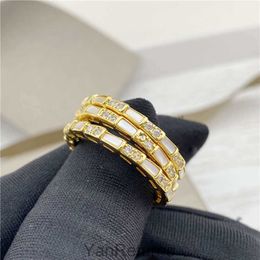 Bulgariness 24ss Bvlgarys Ring Snake White Fritillaria Snake Bone Ring Female Rose Gold Diamond Light Luxury Design Index Finger Ring