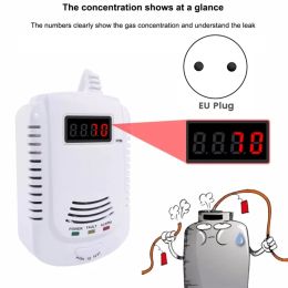 1 Piece Gas Detector Gas Alarm Sensor Methane Propane White Plastic Gas Leak Detector LCD Security, EU Plug