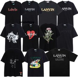 lanvins t shirt Co Branded Langfan Letter Embroidery Pattern Printed Couple Short Sleeve T-shirt Trendy