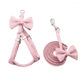 Dog Collars Cat And Collar Adjustable Cute Bowknot Harness Small Medium Pet Traction Rope Outdoor Walking(Pink)