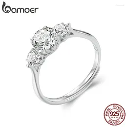 Cluster Rings BAMOER 1.6CTTW Round Moissanite Ring For Women White Gold Plated D Colour VVS1 Lab Diamond 925 Sterling Silver Engagement