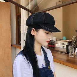 Berets Women's Spring/Summer Korean Edition Versatile Simple British Vintage Bright Line Beret Large Size Women French Men