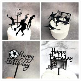 Acrylic New Football Cake Topper Creative basketball Happy Birthday Cake Flags For Boy Birthday Sports Party DIY Cake Decoration