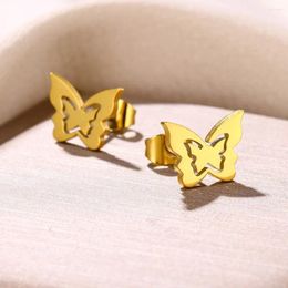 Stud Earrings Butterfly For Women Girls Waterproof Gold Colour Stainless Steel 2024 Trend Piercing Ear Jewellery Aretes