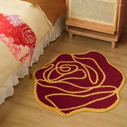 Carpets Red Rose Flower Tufted Rug Decoration Bedroom Bedside Tufting Carpet Living Room Sofa Area Rugs Non-Slip Floor Mat