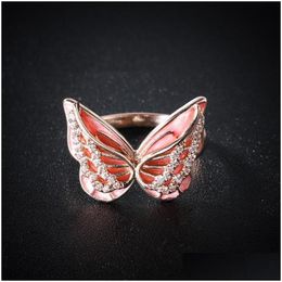 Rings 2021 Cute Enamel Painting Three Nsional Butterfly Ring Fashion Light And Luxurious Zircon For Woman Party Jewelry Drop Delivery Dhuyf