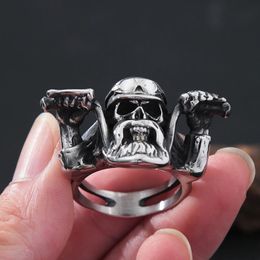 Punk Rock Motorcyclist Skull Ring For Men Gothic Big Beard Skull 14K Gold Biker Ring Fashion Men Jewellery Gift