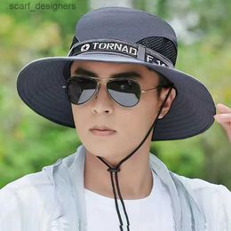 Wide Brim Hats Bucket Hats Men Summer Outdoor Sport Letter Mountain Embroidery Fishing Fisherman Cycling Sun Hat Flat Big Brim Sunscreen Bucket Cap A28 Y240409