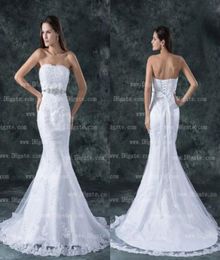 New Arrival 2021 Elegant Strapless Mermaid Lace Up Lace Appliques Wedding Dress Bridal Gown WD1405399278