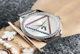 Brand Watch for Women Girl with Colourful crystal triangle style dial metal steel band quartz wrist Watches GS162175826