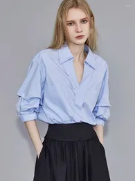 Women's Blouses Office Lady Oversize Cotton Women Shirt 2024 Summer Half Sleeve Turn Down Collar White Shirts Pocket Work Blouse Female