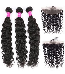 Brazilian Water Wave Bundles With Frontal Human Hair Bundles With Closure 13x4 Lace Frontal Closure With Bundles2049741