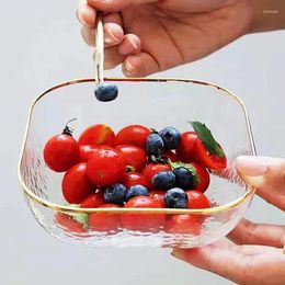 Bowls Square Gold Inlay Edge Glass Salad Bowl Fruit Rice Serving Storage Container Lunch Bento Box Decoration Tableware